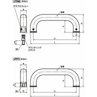 鍋屋バイテック会社 ステンレスキャビネット取っ手 UTMS・UTFS UTFSー28ー250ーP 1個（直送品）