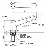 クランプレバー ばね座金組み込みタイプ(おねじ・オールステンレス製) LDMSーWーAS LDMSー8ー20ーWーAS 1個（直送品）