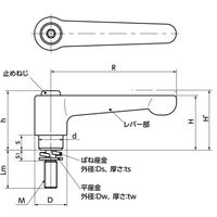 クランプレバー ばね座金組み込みタイプ・フラットタイプ(おねじ) LHMーW・LHMSーW LHMSー6ー50ーWーSG 1セット(2個)（直送品）