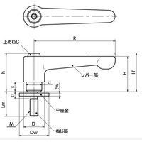 クランプレバー 平座金組み込みタイプ・フラットタイプ(おねじ・ステンレス製) LHMSーLWーCR LHMSー6ー25ーLW20ーCR（直送品）