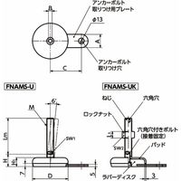レベリングアジャスタ(おねじ) アンカー固定タイプ 六角穴つき FNAMSーU FNAMSー100ーM20ー125ーB1ーUK 1個（直送品）