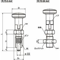 鍋屋バイテック会社 インデックスプランジャ ロック機構つき PLYSーSーA4 PLYSー6ー6ーSーA4 1個（直送品）