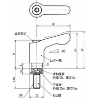 鍋屋バイテック会社 ミニクランプレバー ばね座金組み込みタイプ(おねじ) LDCMーW LDCMー6ー12ーWーSG 1セット(3個)（直送品）
