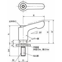 ミニクランプレバー 平座金組み込みタイプ(おねじ・ステンレス製) LDCMSーLWーCR LDCMSー6ー16ーLW20ーCR（直送品）