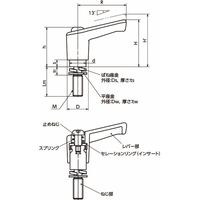 鍋屋バイテック会社 ミニプラクランプレバー ばね座金組み込みタイプ(おねじ) LECMーW LECMー5ー40ーWーBK 1セット(4個)（直送品）