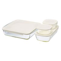 HARIO （ハリオ） 耐熱ガラス製 コンテナ スクエア 4個セット HKOZ-5004-OW 1セット（3個）
