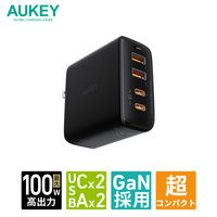 USB充電器 100W Aポート×2 Cポート×2 コンパクト ノートPC充電対応 AC充電器 ブラック 1個 AUKEY