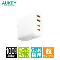 USB充電器 100W Aポート×2 Cポート×2 コンパクト ノートPC充電対応 ホワイト 1個 AUKEY