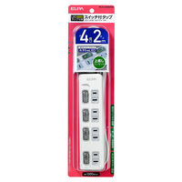 朝日電器 LEDランプスイッチ付タップ4個口2m WLS-LU42EB(W) 1個