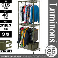ルミナス ポール径25mm セット品 インテリアカラーワードローブ 2段仕様 グリーン 幅910×奥行460×高さ2157mm IC9021-3GN（直送品）