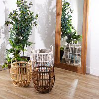 サンフラワーラタン Breezeシリーズ ラタン バスケット 大小2個セット ホワイトウォッシュ GK801WW（直送品）