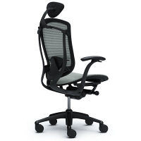 CM11BB FBH3 |オカムラ コンテッサ オフィスチェア 小型ヘッドレスト付 固定肘付 メッシュ ブラック×ネオブラック ライトグレー（直送品）