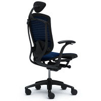 CM11BB FBH4 |オカムラ コンテッサ オフィスチェア 小型ヘッドレスト付 固定肘付 メッシュ ブラック×ネオブラック ダークブルー（直送品）
