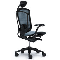 CM11BB FBH5 |オカムラ コンテッサ オフィスチェア 小型ヘッドレスト付 固定肘付 メッシュ ブラック×ネオブラック ライトブルー（直送品）