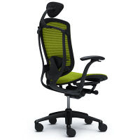 CM11BB FBH6 |オカムラ コンテッサ オフィスチェア 小型ヘッドレスト付 固定肘 メッシュ ブラック×ネオブラック ライムグリーン（直送品）