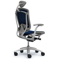 CM11SG FBH4 |オカムラ コンテッサ オフィスチェア 小型ヘッドレスト付 固定肘付 メッシュ シルバー×ネオグレー ダークブルー（直送品）
