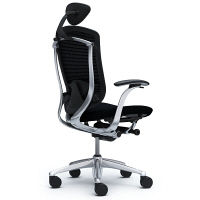 CM12AB FBF1 |オカムラ コンテッサ チェア 小型ヘッドレスト付 固定肘 背メッシュ座クッション ポリッシュ×ネオブラック ブラック（直送品）