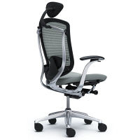 CM12AB FBF3 |オカムラ コンテッサ チェア 小型ヘッドレスト付 固定肘 背メッシュ座クッション ポリッシュ×ネオブラック ライトグレー（直送品）