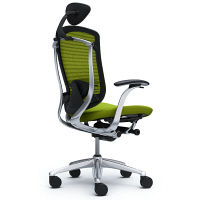 CM12AB FBF6 |オカムラ コンテッサ チェア 小型ヘッドレスト付 固定肘 背メッシュ座クッション ポリッシュ×ネオブラック ライムグリーン（直送品）