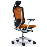 CM12AB FBF8 |オカムラ コンテッサ チェア 小型ヘッドレスト付 固定肘 背メッシュ座クッション ポリッシュ×ネオブラック オレンジ（直送品）