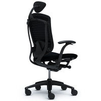 CM12BB FBF1 |オカムラ コンテッサ オフィスチェア 小型ヘッドレスト付 固定肘 背メッシュ座クッション ブラック×ネオブラック ブラック（直送品）