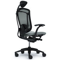CM12BB FBF3 |オカムラ コンテッサ チェア 小型ヘッドレスト付 固定肘 背メッシュ座クッション ブラック×ネオブラック ライトグレー（直送品）