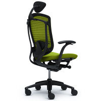 CM12BB FBF6 |オカムラ コンテッサ チェア 小型ヘッドレスト付 固定肘 背メッシュ座クッション ブラック×ネオブラック ライムグリーン（直送品）