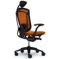 CM12BB FBF8 |オカムラ コンテッサ オフィスチェア 小型ヘッドレスト付 固定肘 背メッシュ座クッション ブラック×ネオブラック オレンジ（直送品）