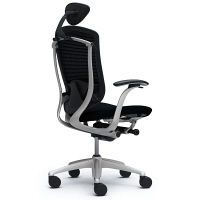 CM12SB FBF1 |オカムラ コンテッサ オフィスチェア 小型ヘッドレスト付 固定肘 背メッシュ座クッション シルバー×ネオブラック ブラック（直送品）