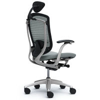 CM12SB FBF3 |オカムラ コンテッサ チェア 小型ヘッドレスト付 固定肘 背メッシュ座クッション シルバー×ネオブラック ライトグレー（直送品）
