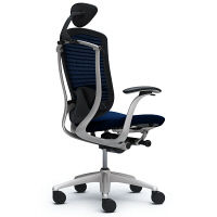 CM12SB FBF4 |オカムラ コンテッサ チェア 小型ヘッドレスト付 固定肘 背メッシュ座クッション シルバー×ネオブラック ダークブルー（直送品）