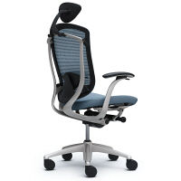 CM12SB FBF5 |オカムラ コンテッサ チェア 小型ヘッドレスト付 固定肘 背メッシュ座クッション シルバー×ネオブラック ライトブルー（直送品）