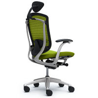 CM12SB FBF6 |オカムラ コンテッサ チェア 小型ヘッドレスト付 固定肘 背メッシュ座クッション シルバー×ネオブラック ライムグリーン（直送品）