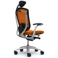CM12SB FBF8 |オカムラ コンテッサ オフィスチェア 小型ヘッドレスト付 固定肘 背メッシュ座クッション シルバー×ネオブラック オレンジ（直送品）