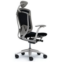 CM12SG FBF1 |オカムラ コンテッサ オフィスチェア 小型ヘッドレスト付 固定肘 背メッシュ座クッション シルバー×ネオグレー ブラック（直送品）