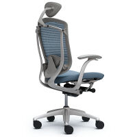 CM12SG FBF5 |オカムラ コンテッサ チェア 小型ヘッドレスト付 固定肘 背メッシュ座クッション シルバー×ネオグレー ライトブルー（直送品）