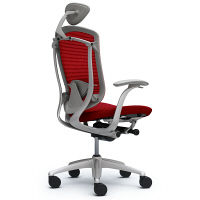 CM12SG FBF9 |オカムラ コンテッサ オフィスチェア 小型ヘッドレスト付 固定肘 背メッシュ・座クッション シルバー×ネオグレー レッド（直送品）