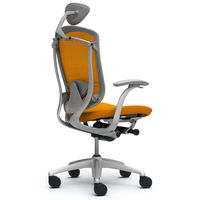 CM12SG FGF1 |オカムラ コンテッサ チェア 小型ヘッドレスト付 固定肘 背メッシュ座クッション シルバー×ネオグレー マンゴーイエロー（直送品）