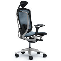 CM51SB FBH5 |オカムラ コンテッサ オフィスチェア 小型ヘッドレスト付 可動肘付 メッシュ シルバー×ネオブラック ライトブルー（直送品）