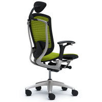 CM51SB FBH6 |オカムラ コンテッサ オフィスチェア 小型ヘッドレスト付 可動肘 メッシュ シルバー×ネオブラック ライムグリーン（直送品）