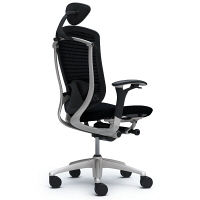 CM52SB FBF1 |オカムラ コンテッサ オフィスチェア 小型ヘッドレスト付 可動肘 背メッシュ座クッション シルバー×ネオブラック ブラック（直送品）