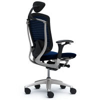 CM52SB FBF4 |オカムラ コンテッサ チェア 小型ヘッドレスト付 可動肘 背メッシュ座クッション シルバー×ネオブラック ダークブルー（直送品）