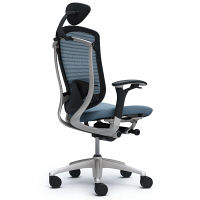 CM52SB FBF5 |オカムラ コンテッサ チェア 小型ヘッドレスト付 可動肘 背メッシュ座クッション シルバー×ネオブラック ライトブルー（直送品）