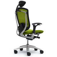 CM52SB FBF6 |オカムラ コンテッサ チェア 小型ヘッドレスト付 可動肘 背メッシュ座クッション シルバー×ネオブラック ライムグリーン（直送品）