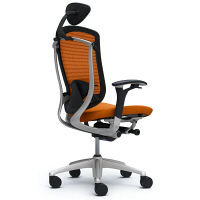 CM52SB FBF8 |オカムラ コンテッサ オフィスチェア 小型ヘッドレスト付 可動肘 背メッシュ座クッション シルバー×ネオブラック オレンジ（直送品）