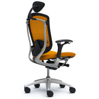 CM52SB FGF1 |オカムラ コンテッサ チェア 小型ヘッドレスト付 可動肘 背メッシュ座クッション シルバー×ネオブラック マンゴーイエロー（直送品）