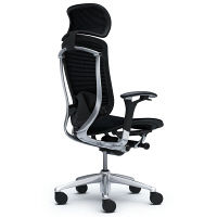 CM91AB FBH1 |オカムラ コンテッサ オフィスチェア 大型ヘッドレスト付 可動肘付 メッシュ ポリッシュ×ネオブラック ブラック（直送品）