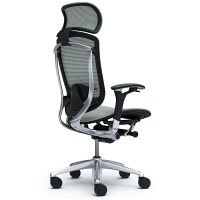 CM91AB FBH3 |オカムラ コンテッサ オフィスチェア 大型ヘッドレスト付 可動肘 メッシュ ポリッシュ×ネオブラック ライトグレー（直送品）