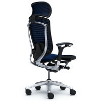 CM91AB FBH4 |オカムラ コンテッサ オフィスチェア 大型ヘッドレスト付 可動肘 メッシュ ポリッシュ×ネオブラック ダークブルー（直送品）