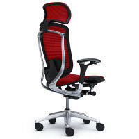 CM91AB FBH9 |オカムラ コンテッサ オフィスチェア 大型ヘッドレスト付 可動肘付 メッシュ ポリッシュフレーム ネオブラックボディ レッド（直送品）